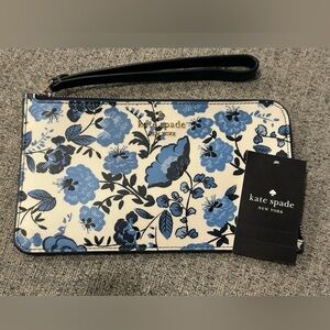 NWT Kate Spade Vase Floral Blue Multi L Zip Lucy Medium Wristlet